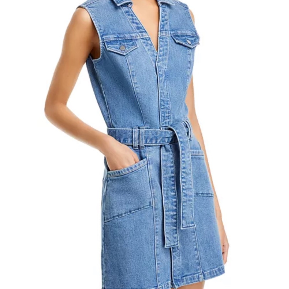PAIGE
Kelsee Self Tie Mini Denim Dress Sleeveless Belted
